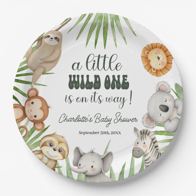 Assiettes En Carton Wild One Safari Animals Boy Baby Shower (Devant)