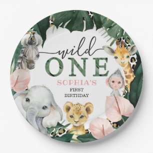 Assiettes En Carton Wild One Safari Animaux 1er Anniversaire Plaques d