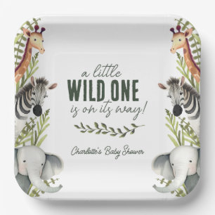 Assiettes En Carton Wild One Safari Animaux Baby shower garçon