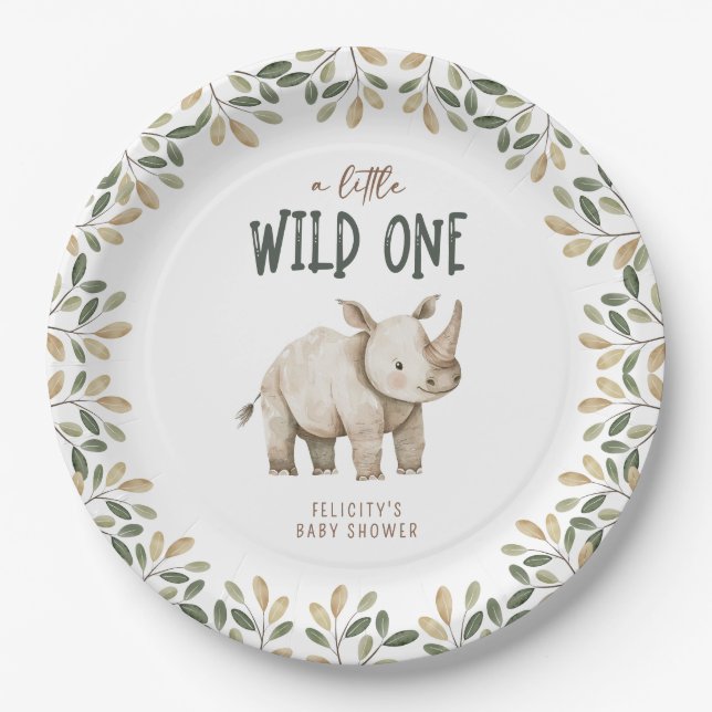 Assiettes En Carton Wild One Safari Animaux Baby shower neutre (Devant)