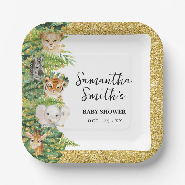 Assiettes En Carton Wild One Safari Animaux Gold Parties scintillant B (Recto)