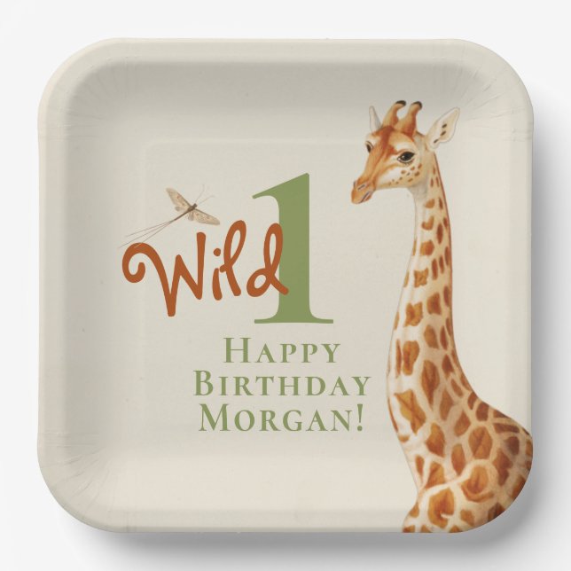 Assiettes En Carton Wild One Safari Giraffe Anniversaire Sexe Neutre (Recto)