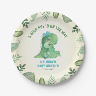 Assiettes En Carton Wild One Sur Le Chemin Dinosaur Bleu Baby Douche g