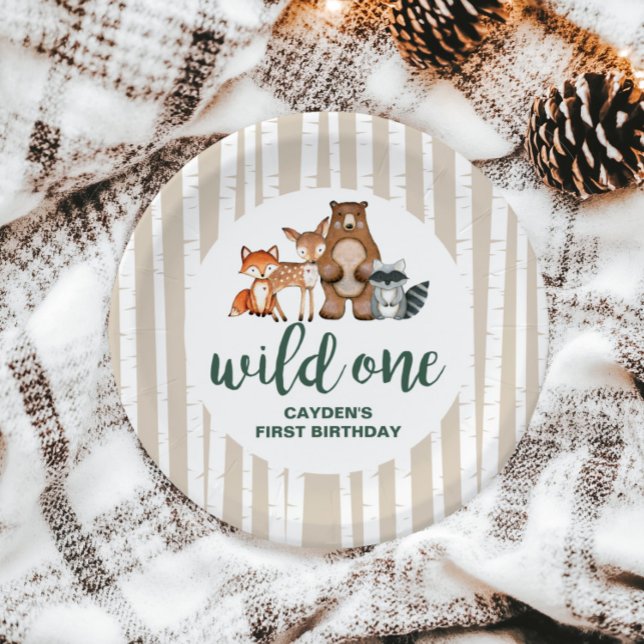 Assiettes En Carton Wild One Woodland Animal Birbtree Premier annivers (Créateur téléchargé)