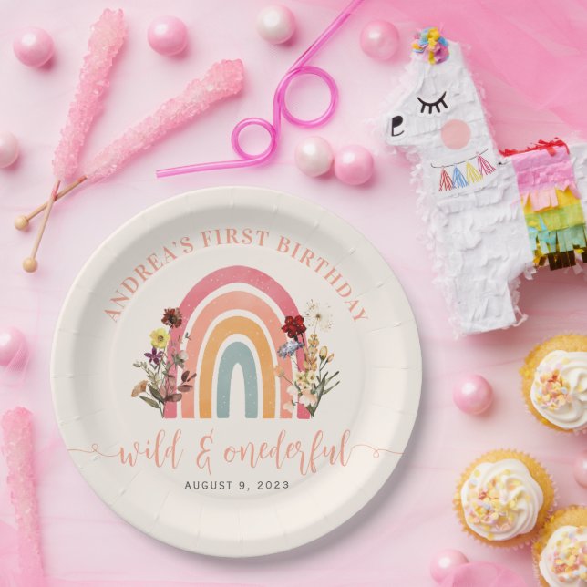 Assiettes En Carton Wild & Onedering Fleur sauvage Rainbow 1er anniver (Fête)