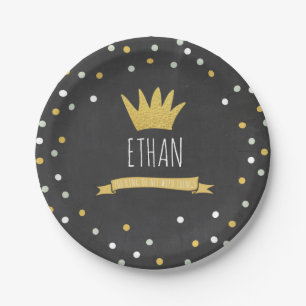 Assiettes En Carton Wild Things Gold couronne Premier anniversaire Pla
