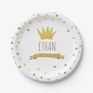 Assiettes En Carton Wild Things Gold couronne Premier anniversaire Pla