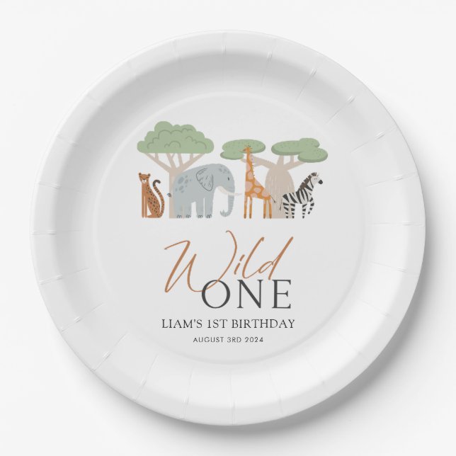 Assiettes En Carton Wild Un 1er Anniversaire Thème Papier Plaques (Devant)