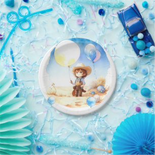 Assiettes En Carton Wild West Adventure Watercolor Baby shower Cowboy