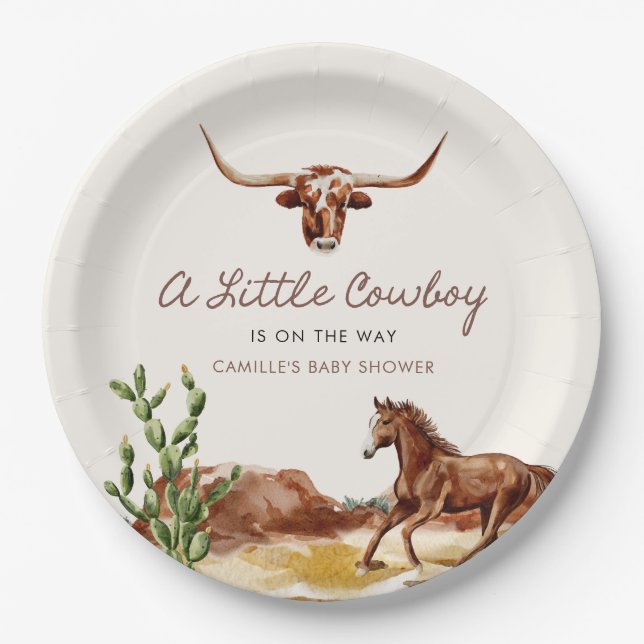 Assiettes En Carton Wild West Little Cowboy Baby shower (Devant)