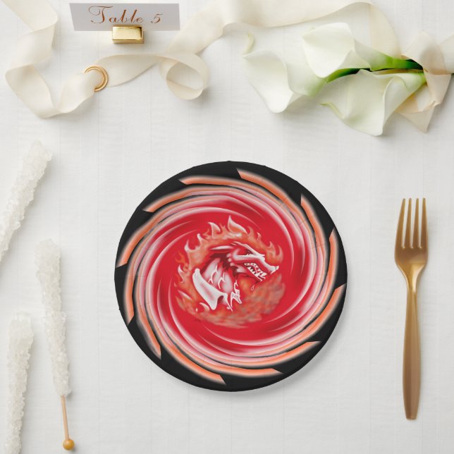 Assiettes En Carton Wild Wolf Whirling plaques en papier noir (Mariage)