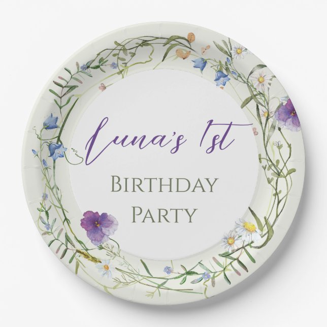 Assiettes En Carton Wildflower First Birthday (Devant)