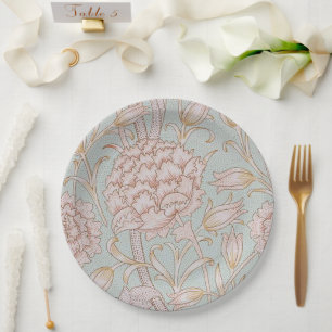 Assiettes En Carton William Morris, Élégante Tulipes Roses Sauvages Bl