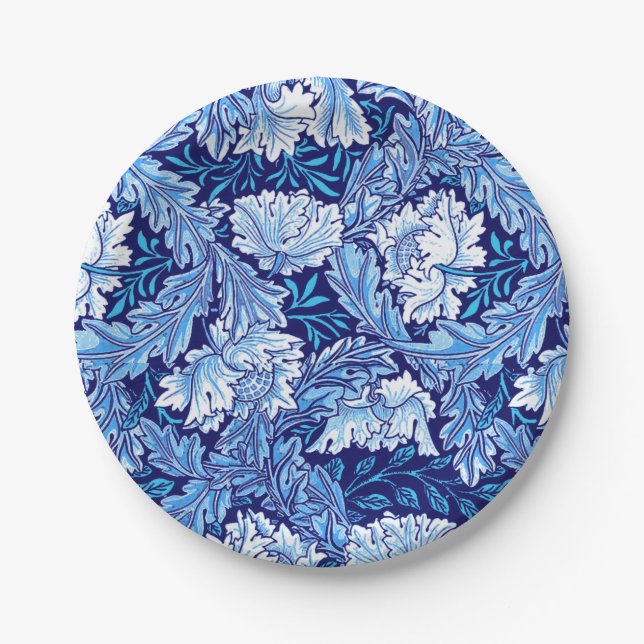 Assiettes En Carton William Morris Floral, Cobalt Blue and White (Devant)