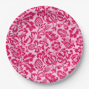 Assiettes En Carton William Morris Floral Damask, Fuchsia et Pink