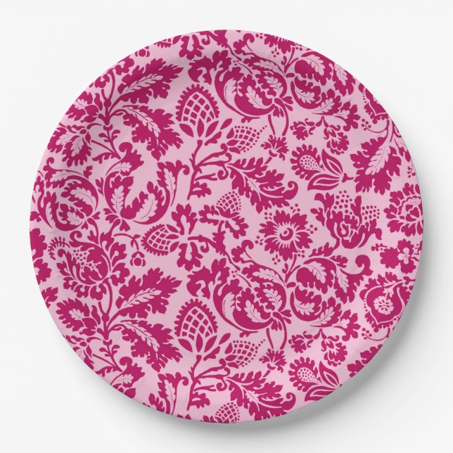 Assiettes En Carton William Morris Floral Damask, Fuchsia et Pink (Devant)