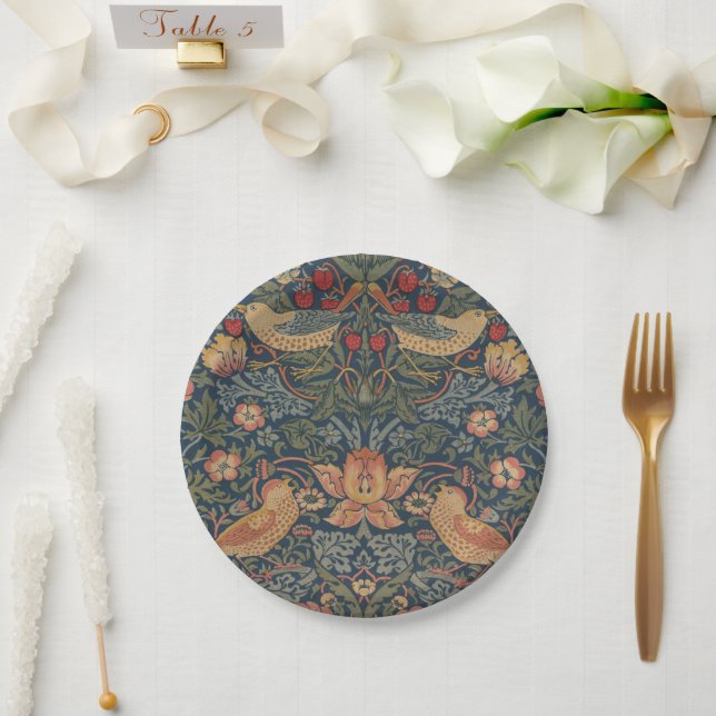 Assiettes En Carton William Morris Fraise Voleurs Oiseaux (Mariage)