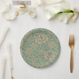 Assiettes En Carton William Morris motif floral Grafton vert sauge