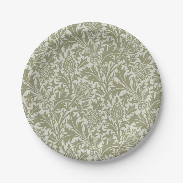 Assiettes En Carton William Morris Thistle Sage Green Motif (Devant)