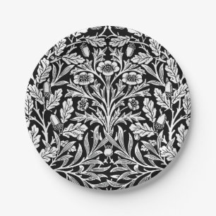 Assiettes En Carton William Morris Vintage motif chêne noir et blanc