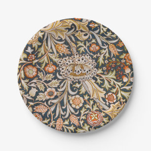 Assiettes En Carton William Morris Vintage Trent Motif Floral Bleu