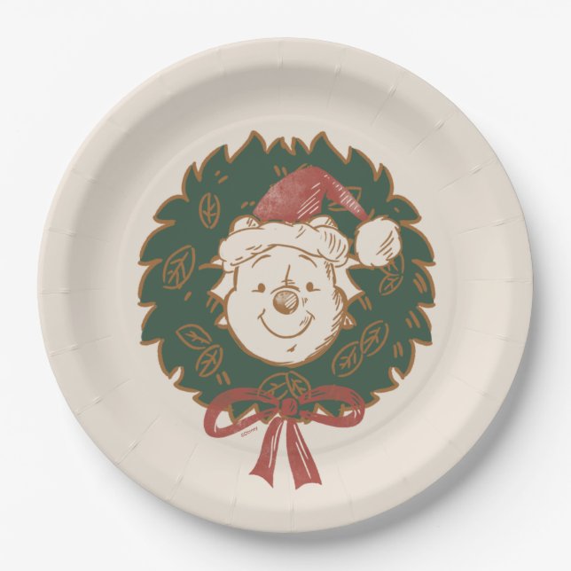 Assiettes En Carton Winnie la couronne de Noël de l'Ooh (Devant)