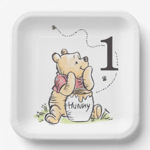 Assiettes En Carton Winnie l'aquarelle de l'ouïe Premier anniversaire