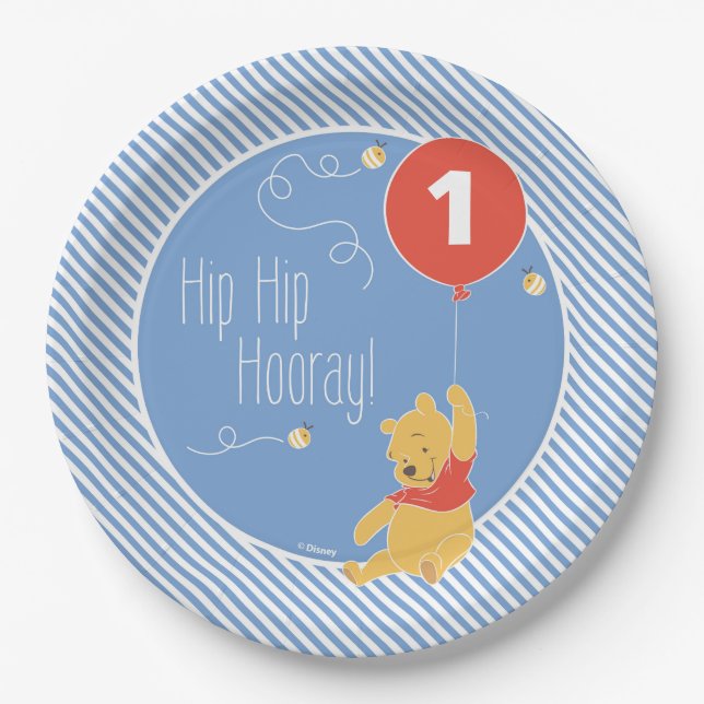 Assiettes En Carton Winnie le ballon de l'ourson | Garçon - Premier an (Devant)