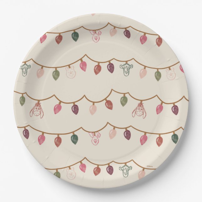 Assiettes En Carton Winnie le Motif des lumières de Noël de l'Ooh (Devant)