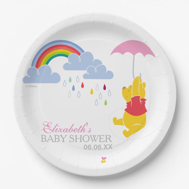 Assiettes En Carton Winnie l'Ourson| Baby shower féminin (Devant)