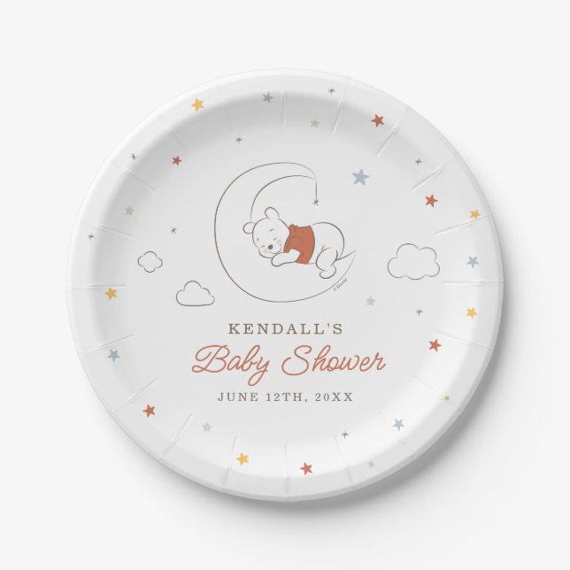 Assiettes En Carton Winnie L'Ourson sur le Baby shower de la Lune (Devant)