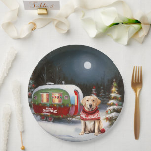 Assiettes En Carton Winter Labrador Caravan Christmas Adventure