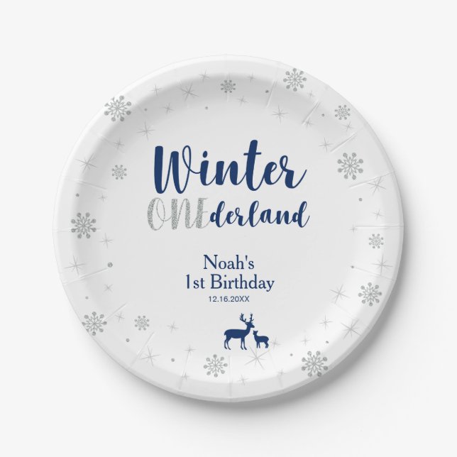 Assiettes En Carton Winter Onederland 1er Anniversaire Plaques papier  (Devant)