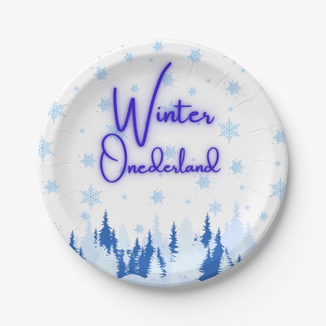 Assiettes En Carton Winter Onederland First Birthday Party Plates (Devant)