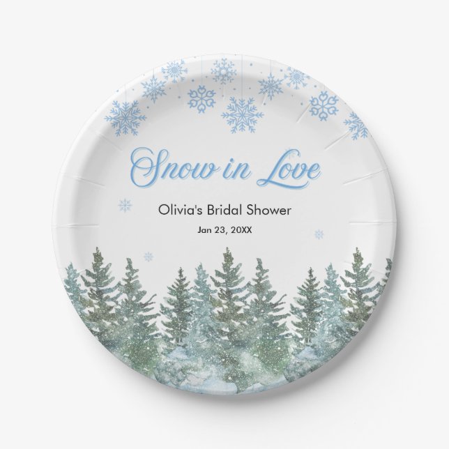 Assiettes En Carton Winter Pine Snow in Love Snowflakes Bridal Shower (Devant)