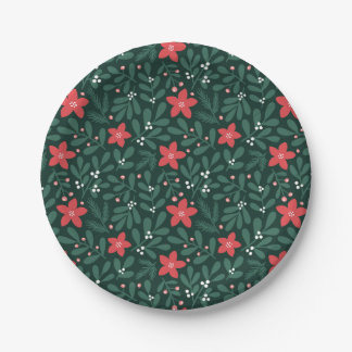 Assiettes En Carton Winter poinsettia pattern - Christmas flower 