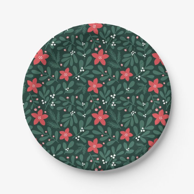Assiettes En Carton Winter poinsettia pattern - Christmas flower  (Devant)