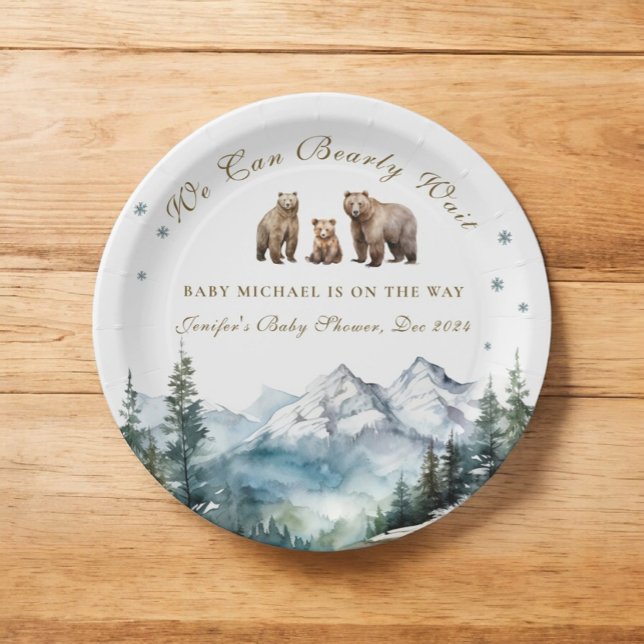 Assiettes En Carton Winter Snow Mountains Bear Baby shower d'aventure (Créateur téléchargé)