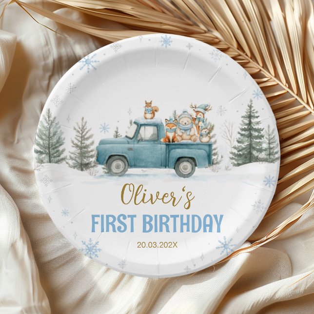 Assiettes En Carton Winter Truck Onederland Forest Birthday (Créateur téléchargé)