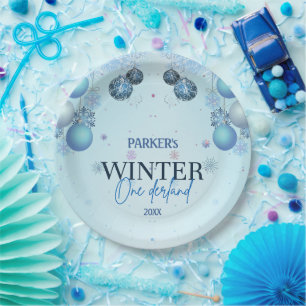 Assiettes En Carton Winter Wonderland bleu Aquarelle