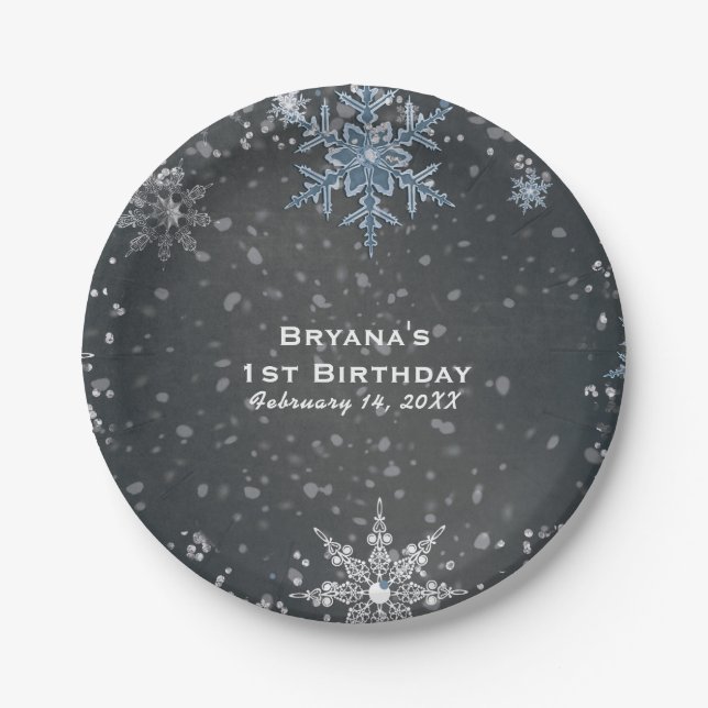 Assiettes En Carton Winter Wonderland Chalk Blue Grey Custom Party (Devant)