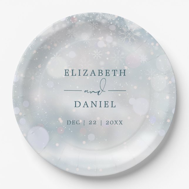 Assiettes En Carton Winter Wonderland Mariage de neige (Devant)