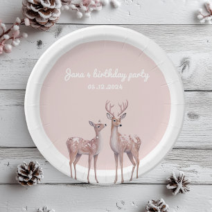 Assiettes En Carton Winter Wonderland Plaques d'anniversaire   Rose et