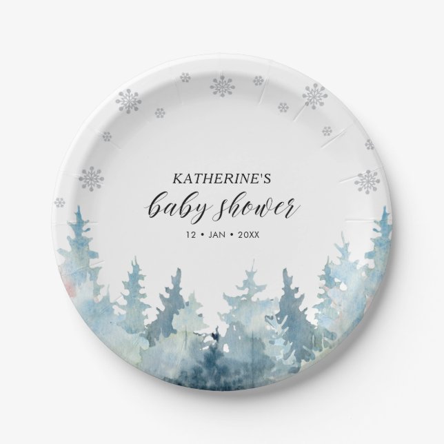 Assiettes En Carton Winter Wonderland Silver Snow Baby shower Party Pa (Devant)