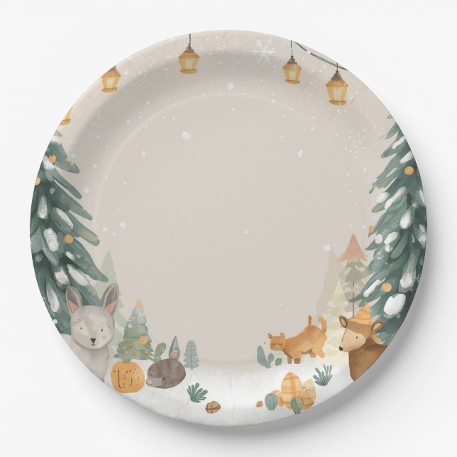 Assiettes En Carton Winter Woodland Paper Plates – Snowy Pine Trees (Devant)