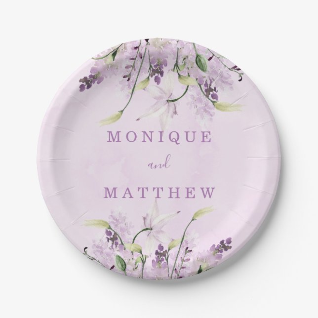 Assiettes En Carton Wisteria Lavender White Rose Chic Mariage (Devant)