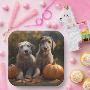 Assiettes En Carton Wolfhound Chiot Automne Citrouille de plaisir