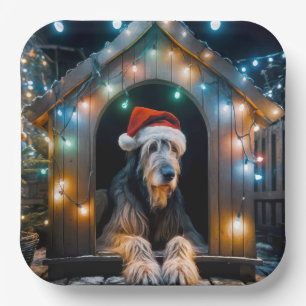 Assiettes En Carton Wolfhound irlandais de Noël dans une niche