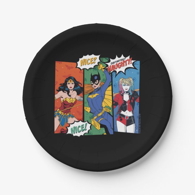 Assiettes En Carton Wonder Woman, Batgirl & Harley Quinn Holiday (Devant)