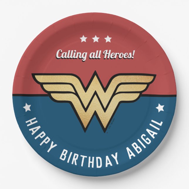 Assiettes En Carton Wonder Woman Golden Logo Anniversaire Papier Plaqu (Devant)